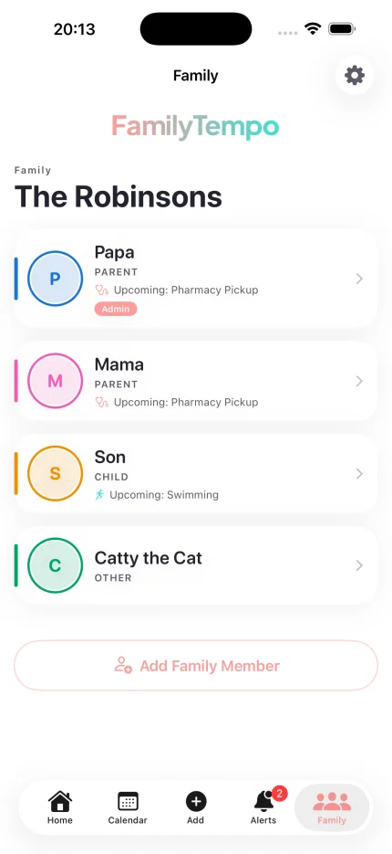 FamilyTempo family members list