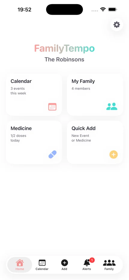 FamilyTempo home dashboard